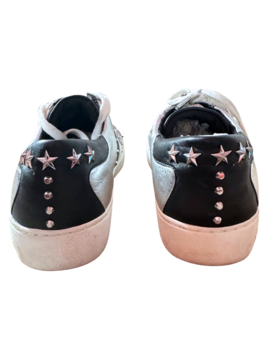 Michael Kors Women's Frankie Stripe Sneaker Leather Silver Black Size 7.5 - Picture 7 of 11